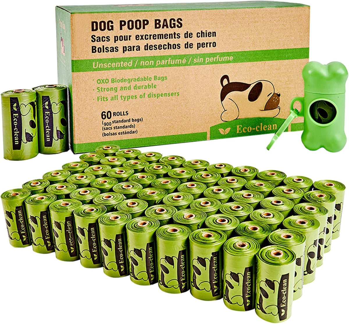 Dog Poop Bags, 60 Rolls / 900 Count Dog Waste Bags with Dispenser and Leash Clip, Unscented, Extra