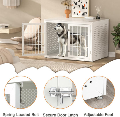 42" Heavy Duty Dog Crate Furniture for Large and Medium Dogs, Enclosed Design Wooden Metal Kennel