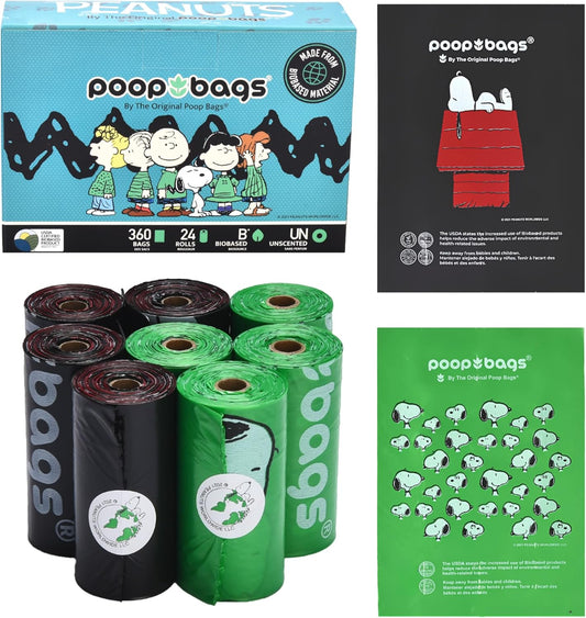 The Original Poop Bags® 38% USDA Biobased Pet Waste Bags, Peanuts Design, Leak-Resistant & Durable