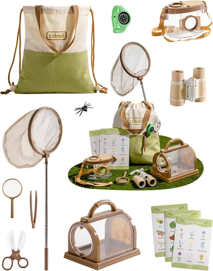 ROBUD Upgraded Kids Explorer Kit, Bug Catcher Kit with Wild Adventure Binoculars, Green Outdoor