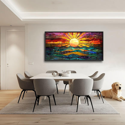 Quorin Boho Sun Large Wall Art Colorful Pictures Abstract Geometric Sun Sunset Sea Wall Decor