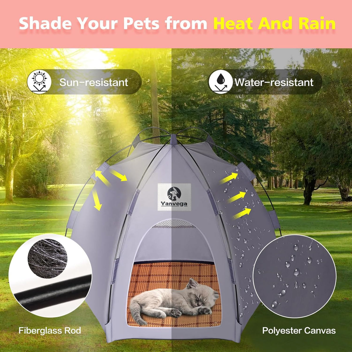 Yanvega Cat Tent Cat Beds for Indoor Cats Pet Supplies, 23.6" × 23.6" × 16.8" Cat Pop Up Tent