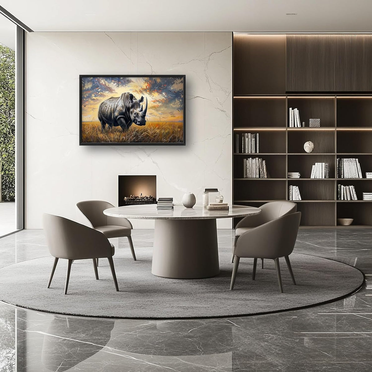 Rhino Large Wall Art Rustic Cool Wild Animal Rhinoceros Pictures Sunset Field Landscape Wall Decor