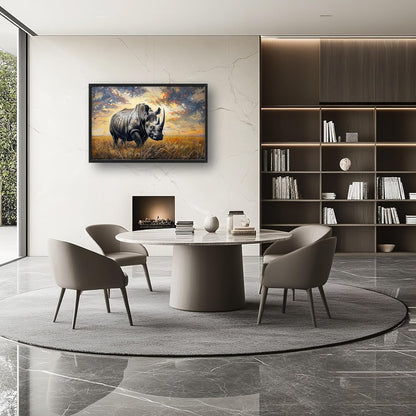 Rhino Large Wall Art Rustic Cool Wild Animal Rhinoceros Pictures Sunset Field Landscape Wall Decor