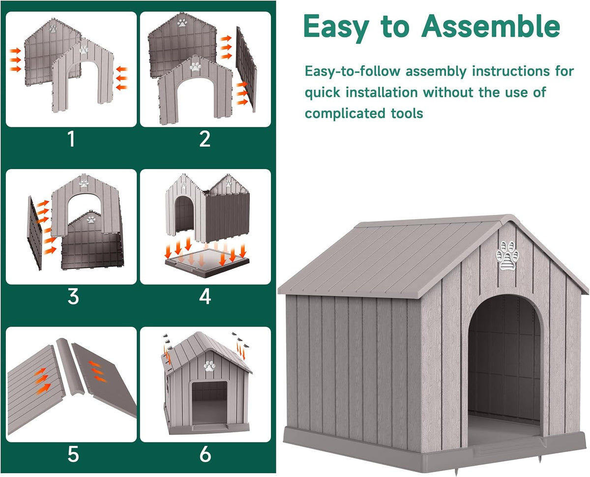 DRATO Indoor Outdoor Waterproof Dog House,PP Material,Puppy Shelter with Air Vents and Elevated