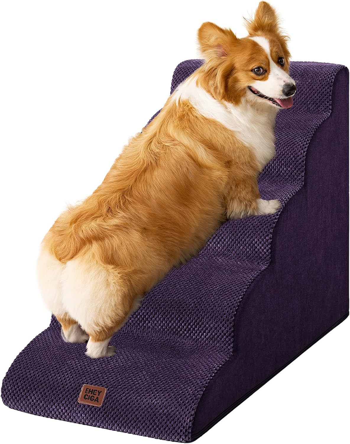 EHEYCIGA Curved Dog Stairs Ramp for High Beds 22.6" H, 5-Step Dog Steps for Small Dogs and Cats