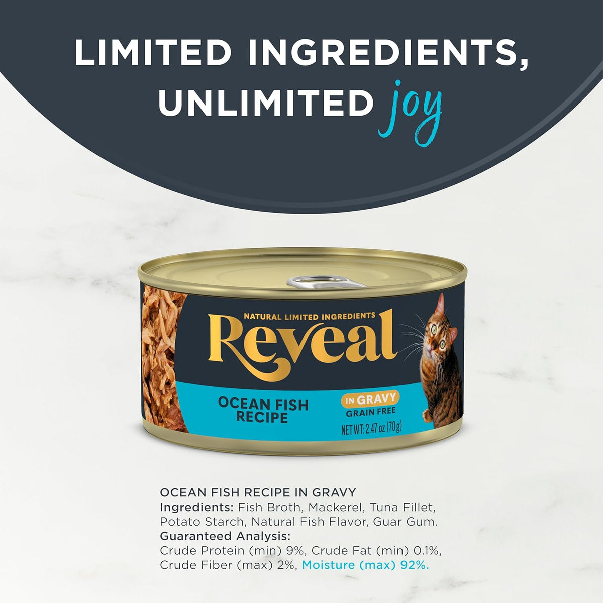 Reveal Natural Wet Cat Food, 24 Count, Grain Free, Limited Ingredient Canned Food for Cats, Ocean