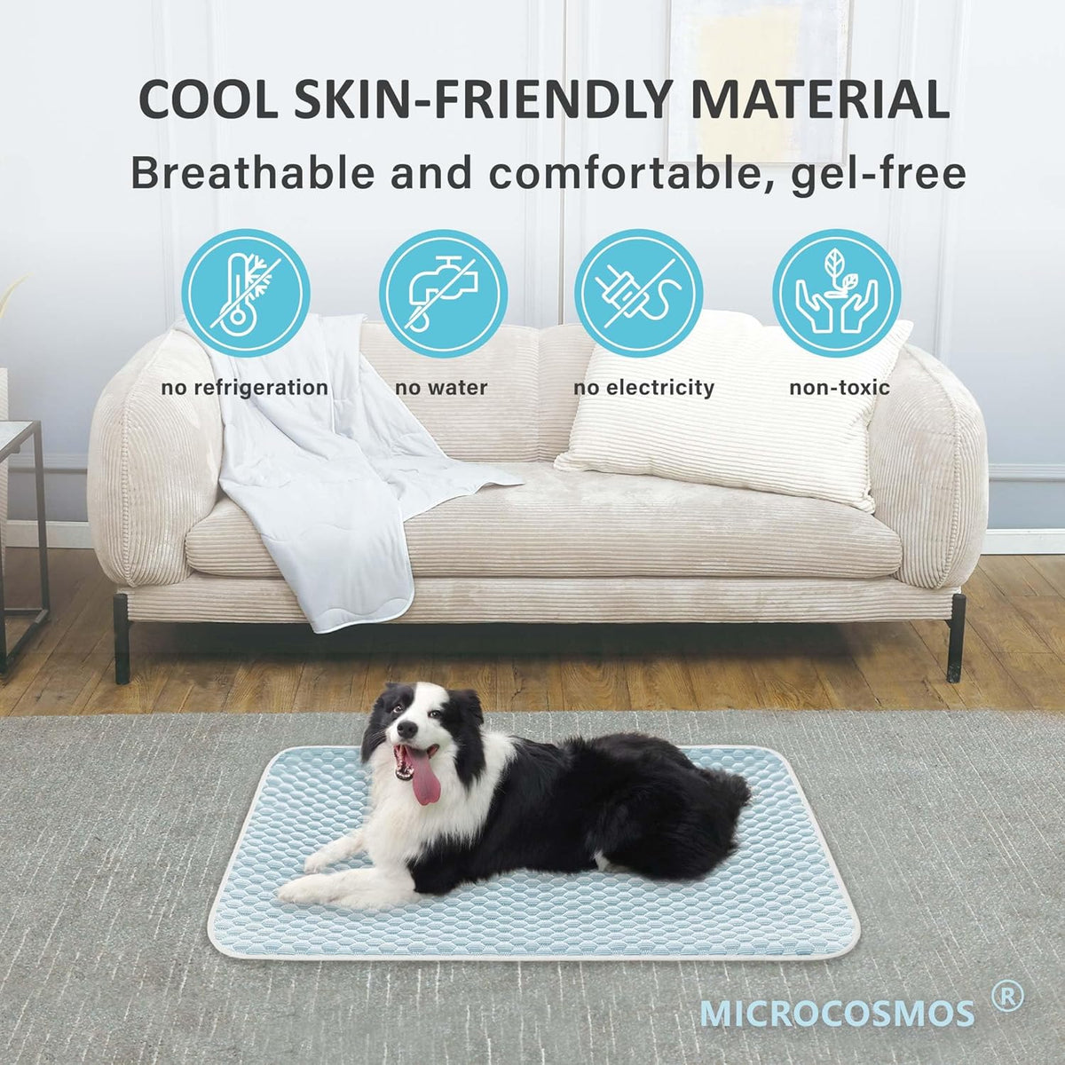 MICROCOSMOS Dog Sleeping Pad & Pet Cooling Mat- Breathable Bubble Surface, EZ Clean. Keep Cooling