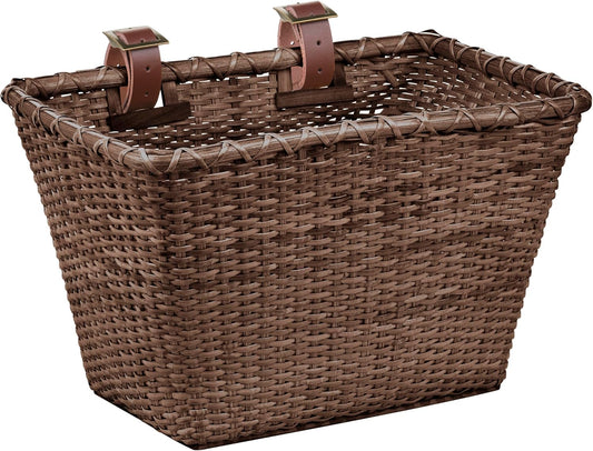 Retrospec Bicycles Cane Woven Rectangular Toto Basket with Authentic Leather Straps and Brass