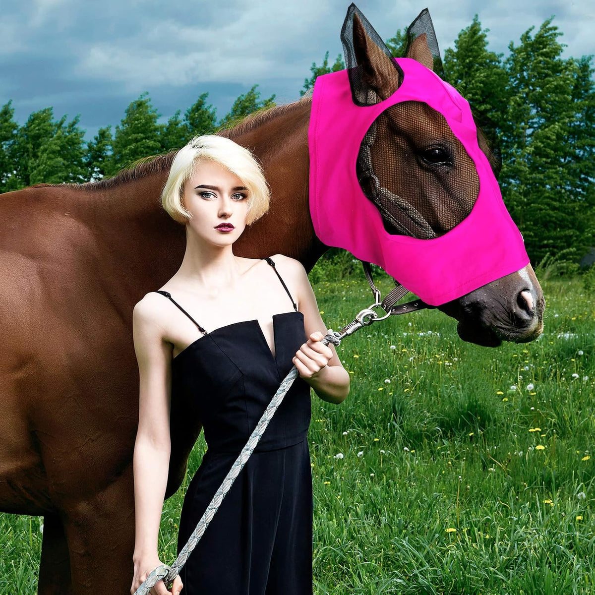 Sadnyy 6 Pcs Horse Fly Masks with Ears Comfort Breathable Mesh Fly Masks Net UV Protection Large