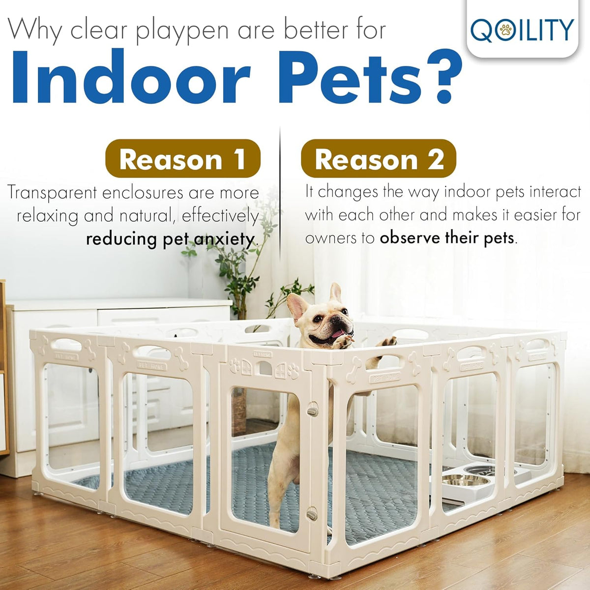 Clear Dog Play Pen Indoor, Effectively Relieves Indoor Pet Anxiety, 56" x 37" x 23.6"H, Suitable