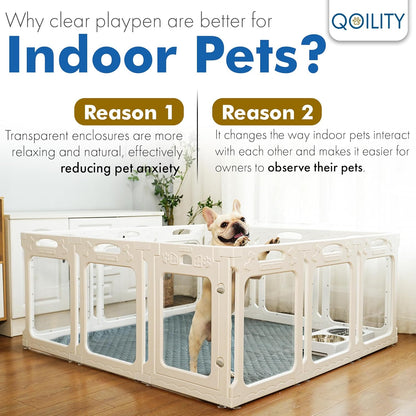 Clear Dog Play Pen Indoor, Effectively Relieves Indoor Pet Anxiety, 56" x 37" x 23.6"H, Suitable