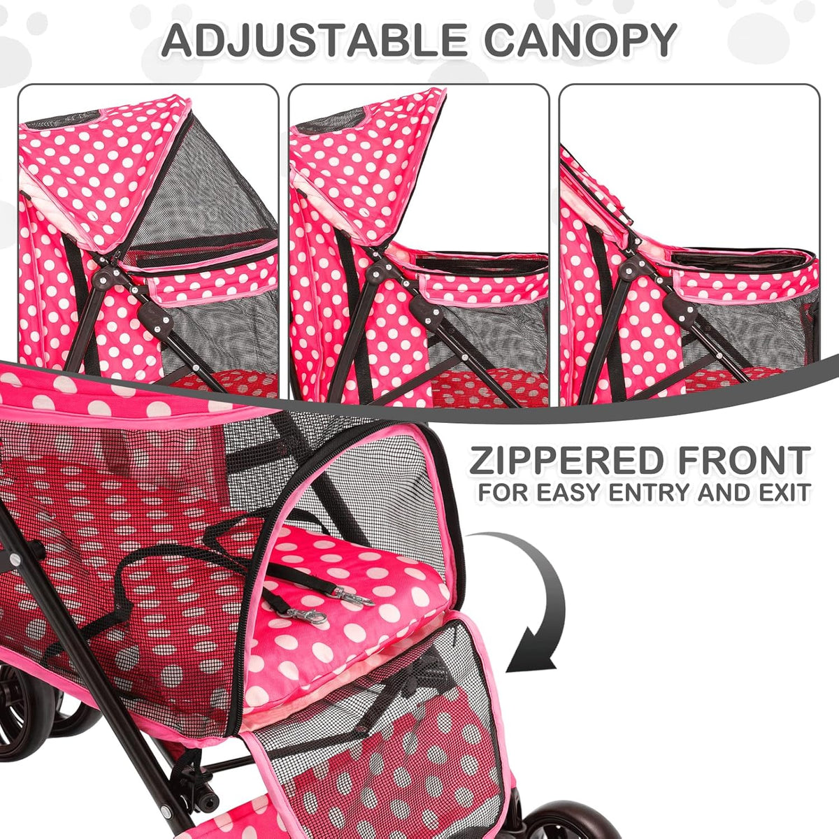 MoNiBloom 4 Wheels Pet Stroller, Easy-Fold Umbrella Shaped Dog Cat Jogger Stroller w/Storage Bag &