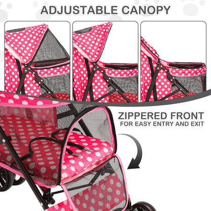 MoNiBloom 4 Wheels Pet Stroller, Easy-Fold Umbrella Shaped Dog Cat Jogger Stroller w/Storage Bag &