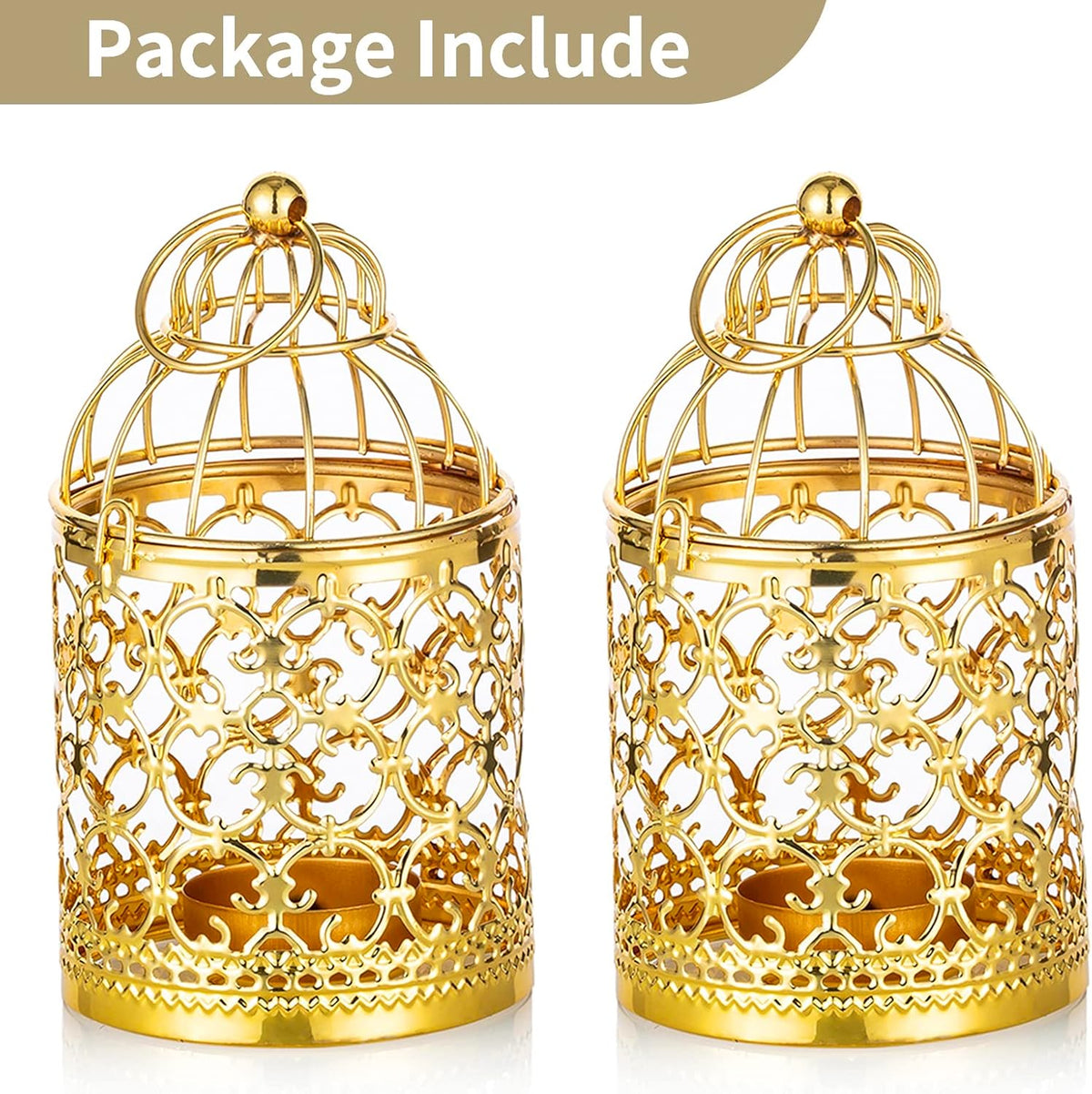 2 Pcs Small Metal Tealight Hanging Birdcage Lantern, Vintage Decorative Centerpieces of Wedding