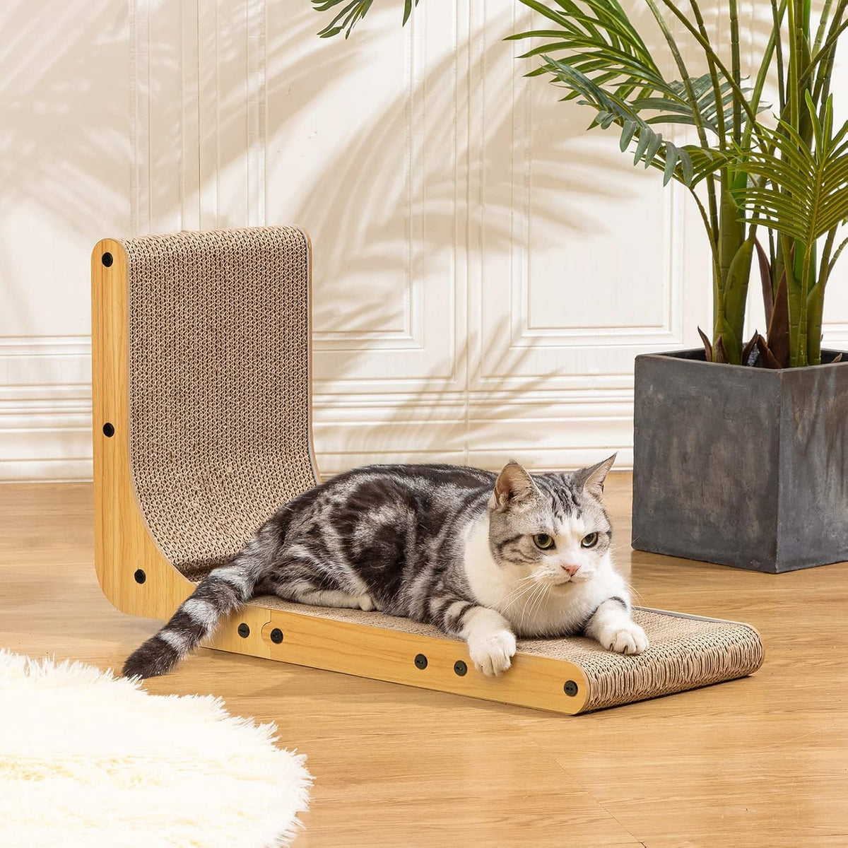 Poils bebe L Shape Cat Scratcher, 26.8 Inch Cat Scratchers for Indoor Cats, Protecting Furniture