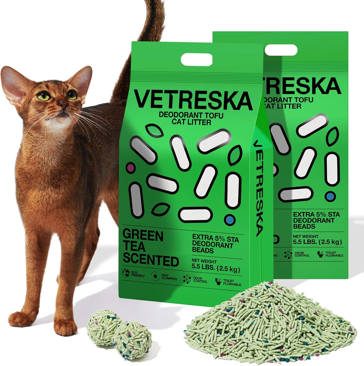 VETRESKA Tofu Cat Litter,Natural Kitty Litter Strong Clumping Flushable Cat Litter Pellets Ultra