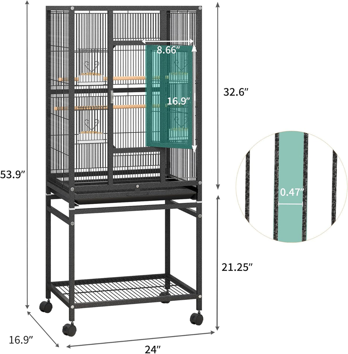 YITAHOME 53.9 inches Metal Bird Cage for Parakeets: Large Parrot Cages with Seed Catcher & Birdcage