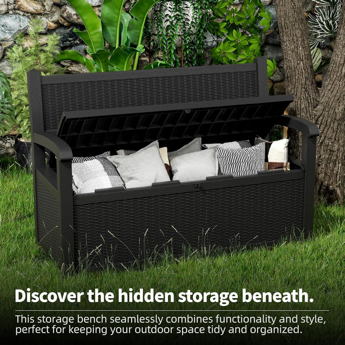 80 Gallon Storage Bench Waterproof and Lockable,Deck Box Outdoor Storage Furniture for