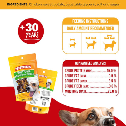 Beefeaters Sweet Potato Wrap with Chicken – Dog Treat. No Corn, Wheat, Soy or Gluten, Low Fat