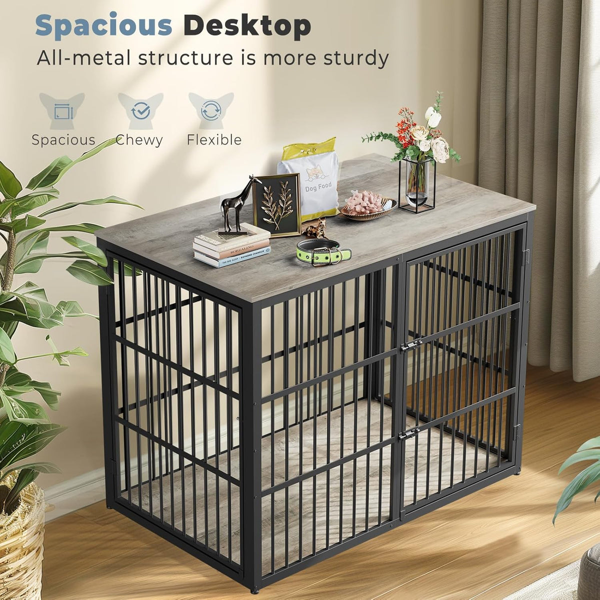 48'' XXL Dog Crate Furniture with 3 Doors, Wooden Crate End Table Heavy Duty Indoor Combination