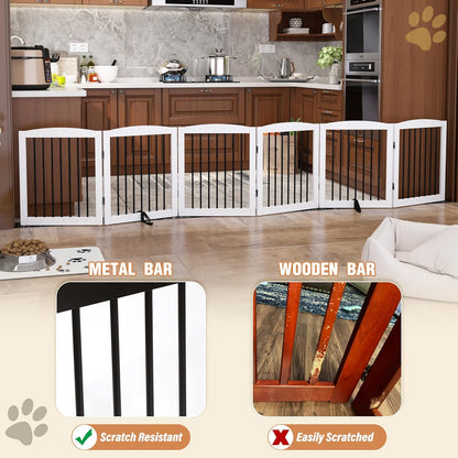 Freestanding Pet Gate for Dogs, Foldable Wooden Dog Gate for House, Extra Wide Indoor Pet Barrier