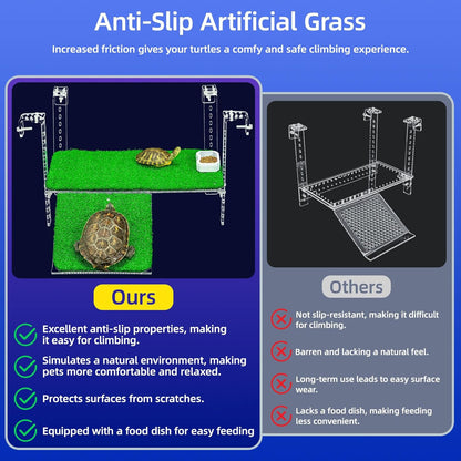 Adjustable Hanging Turtle Dock with Anti-Slip Artificial Grass Basking Platform Sturdy Acrylic Ramp