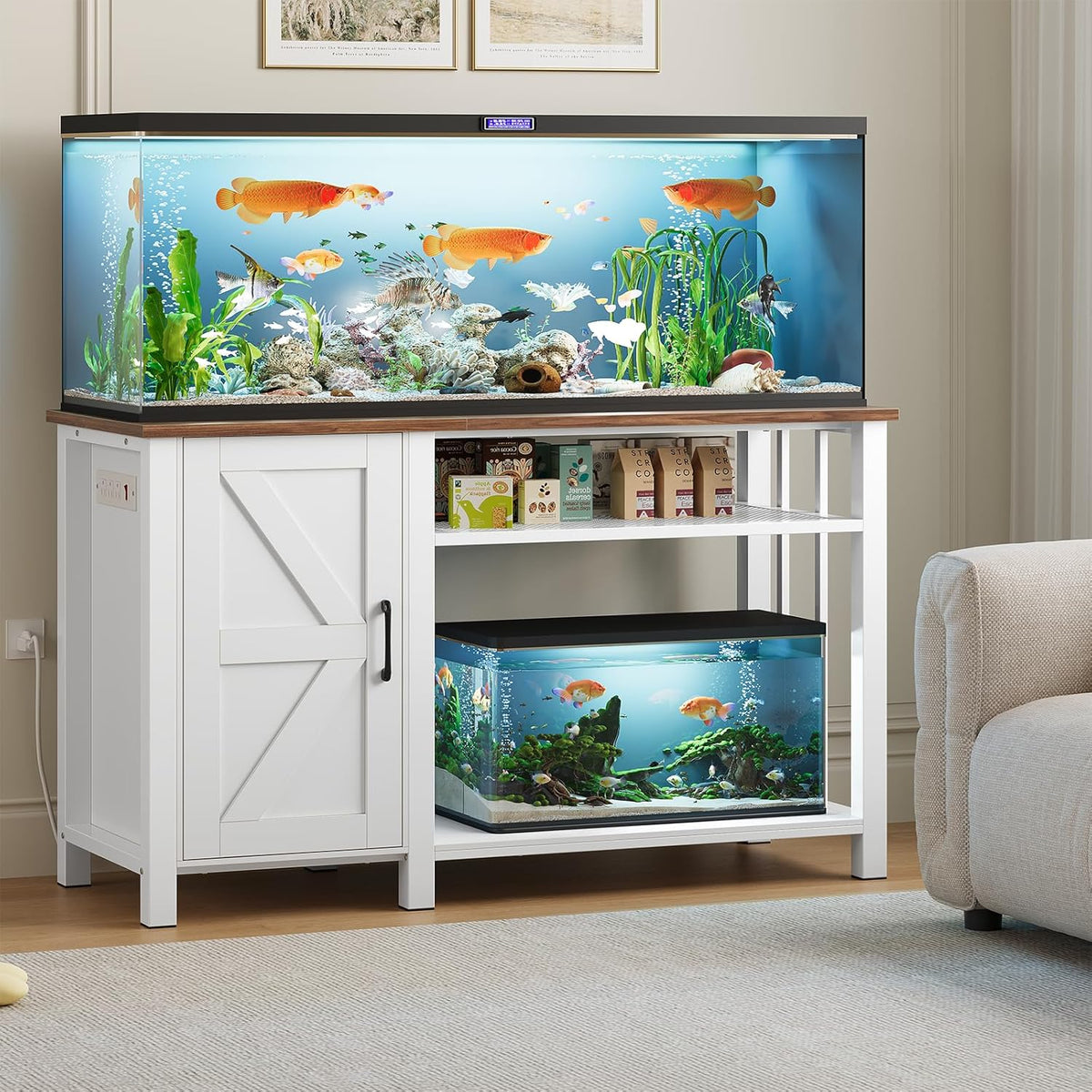55-75 Gallon Aquarium Stand with Power Outlet, Heavy Duty Fish Tank Stand with Cabinet Storage &