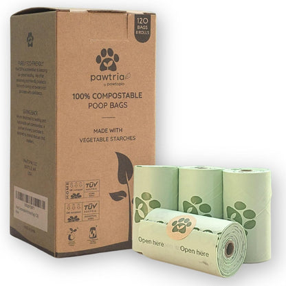 Pawtria Certified Home Compostable Dog Poop Bags (120), Biodegradable Poop Bags for Dogs, Cat