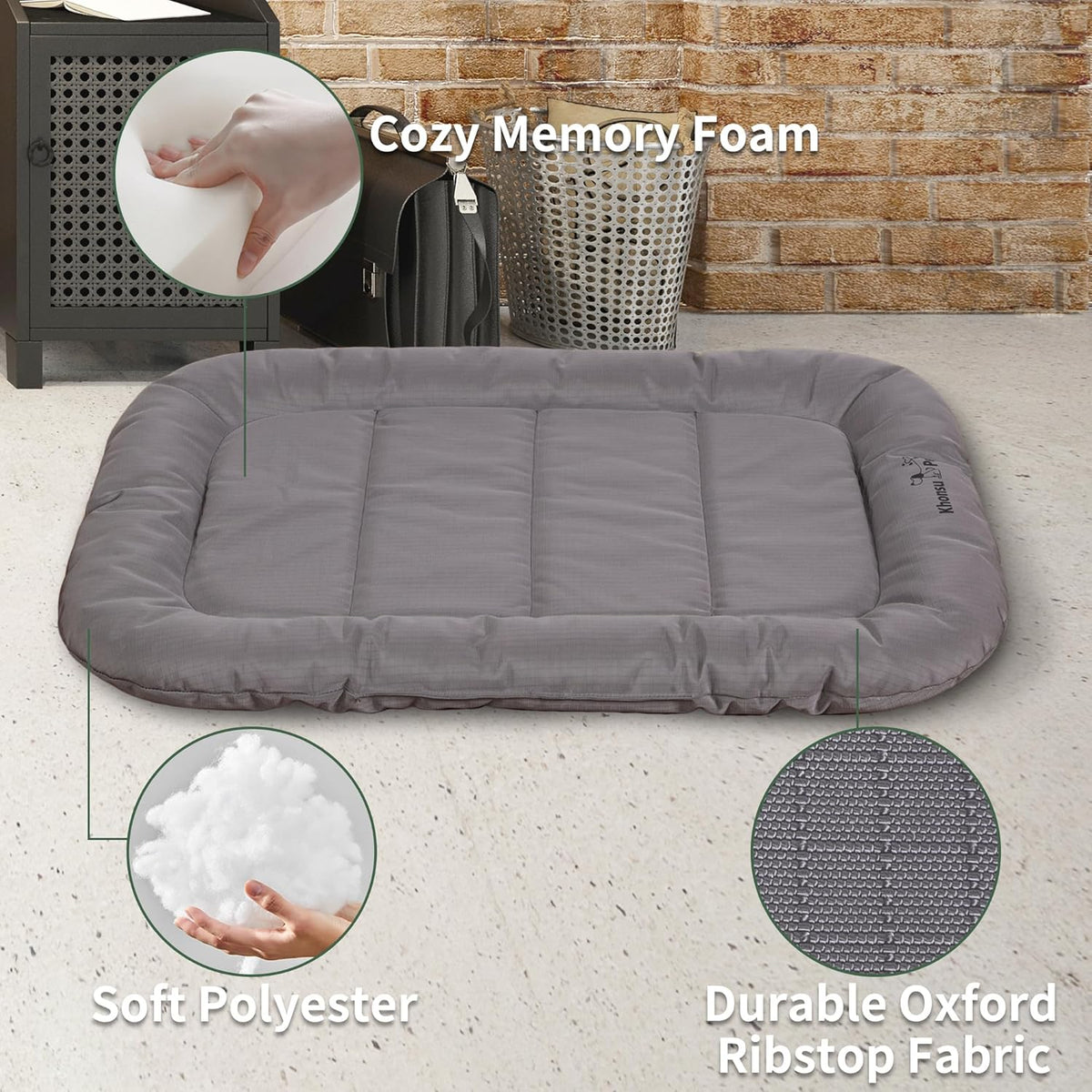 KHONSU PET Durable Dog Bed Tough and Tear Proof Dog Crate Bed, 800lbs Tear Strength PVC-Backed