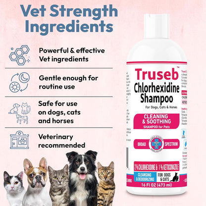 Truseb Topical Ketoconazole and Chlorhexidine Shampoo for Dogs, Cats, and Horses with Aloe - 16 oz