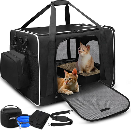 Petskd Extra Large Cat Carrier with Litter Box 24"x17"x17" for Medium Large Cat or 2 Small Cats