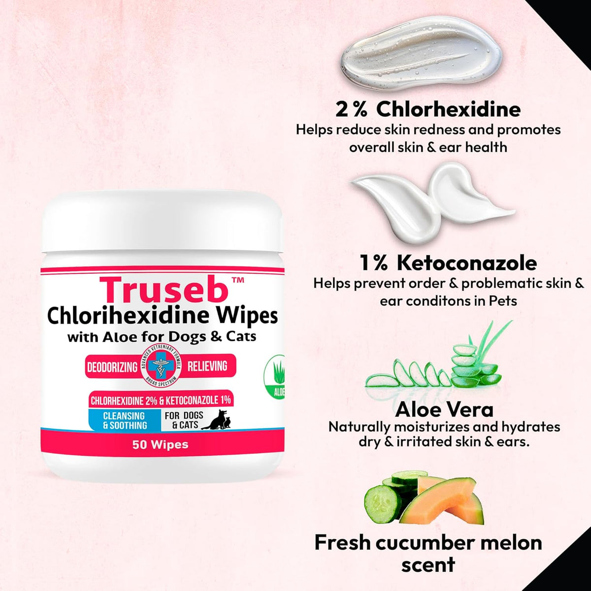 Truseb Topical for Dogs, Cats and Horses - with Aloe for Cleansing (Ketoconazole & Chlorhexidine