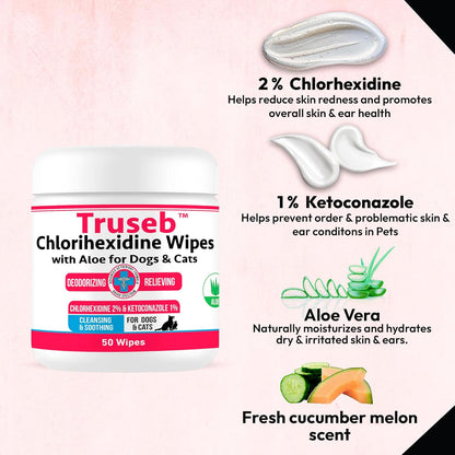 Truseb Topical for Dogs, Cats and Horses - with Aloe for Cleansing (Ketoconazole & Chlorhexidine