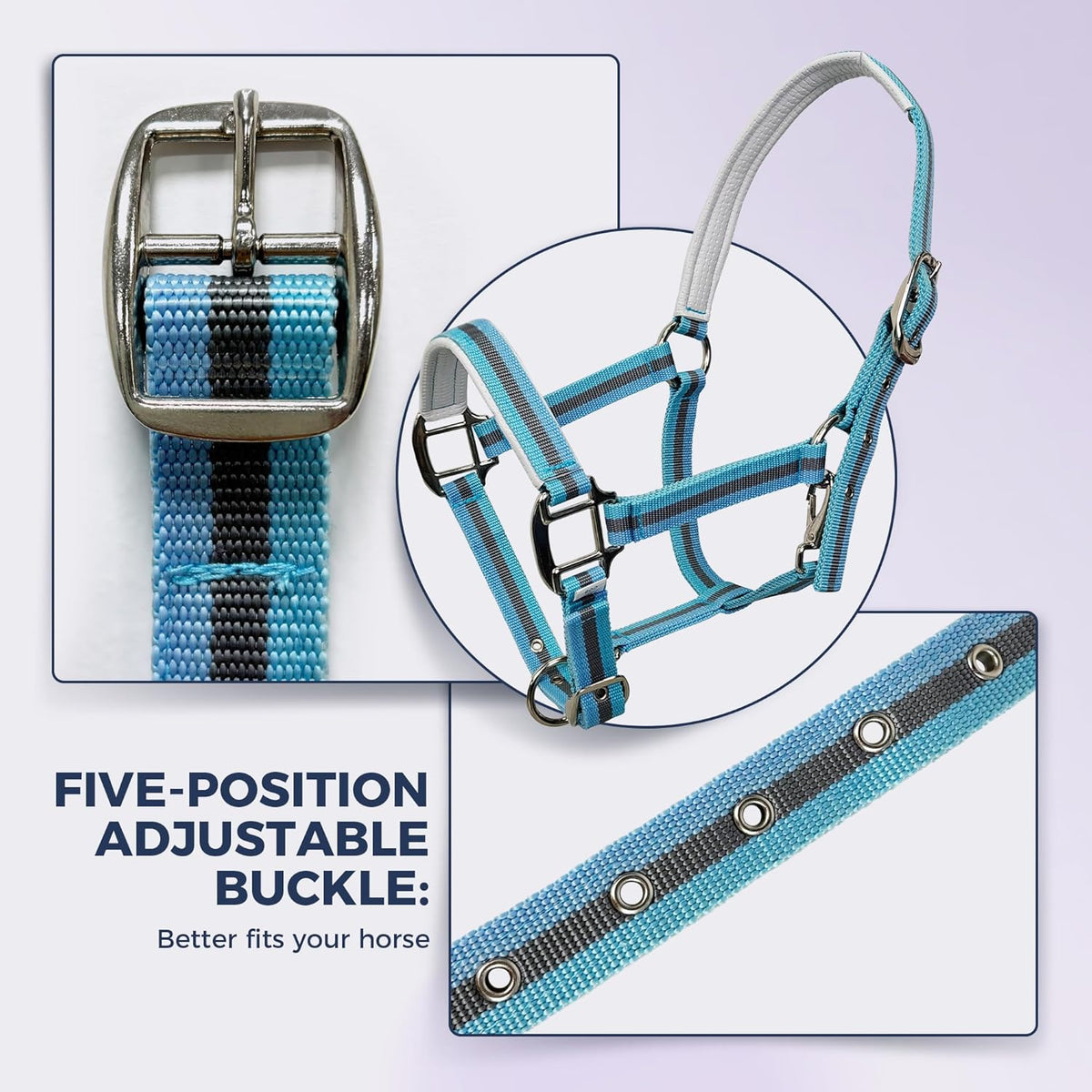 JWODVNTH Adjustable Horse Halter with PP Webbing, Durable Horse Halters with Zinc Alloy Hardware