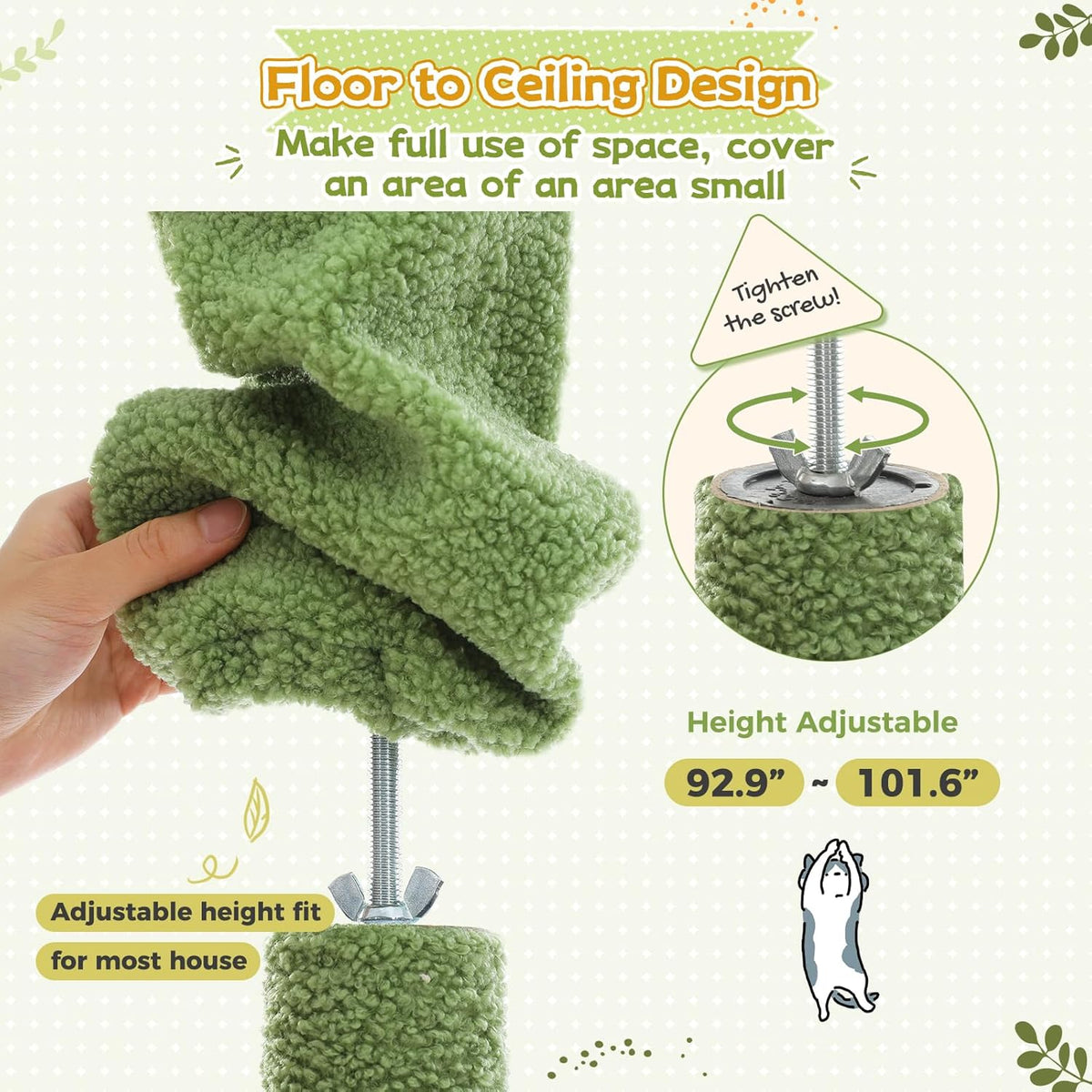 PEQULTI Floor to Ceiling Cat Tree 92.9’’-101.6’’ Height Adjustable Cat Tower Tall Kitty Climbing