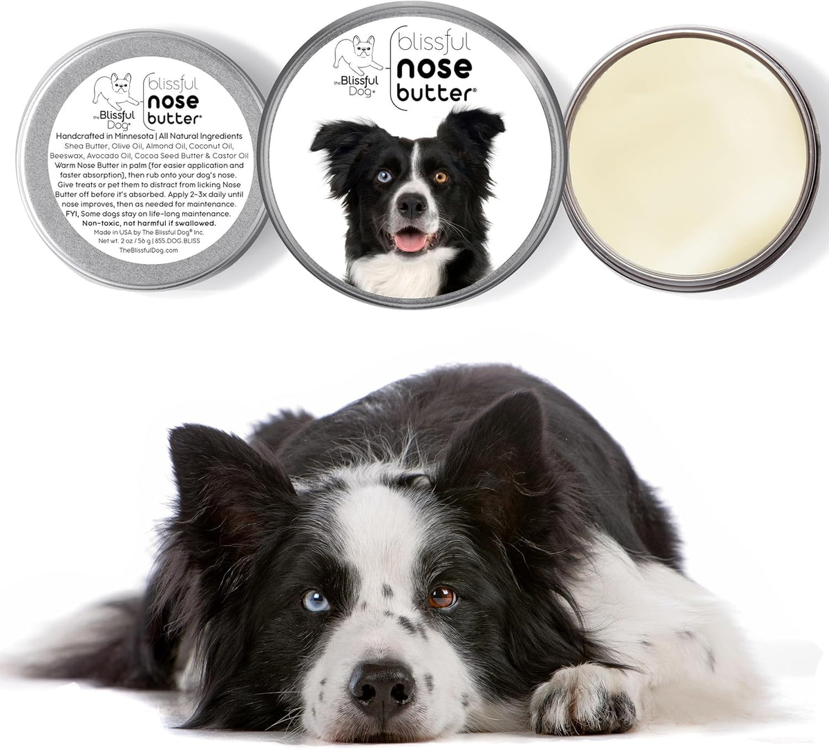The Blissful Dog Border Collie Nose Butter for Dry, Cracked Skin, Lick-Safe Dog Nose Balm with