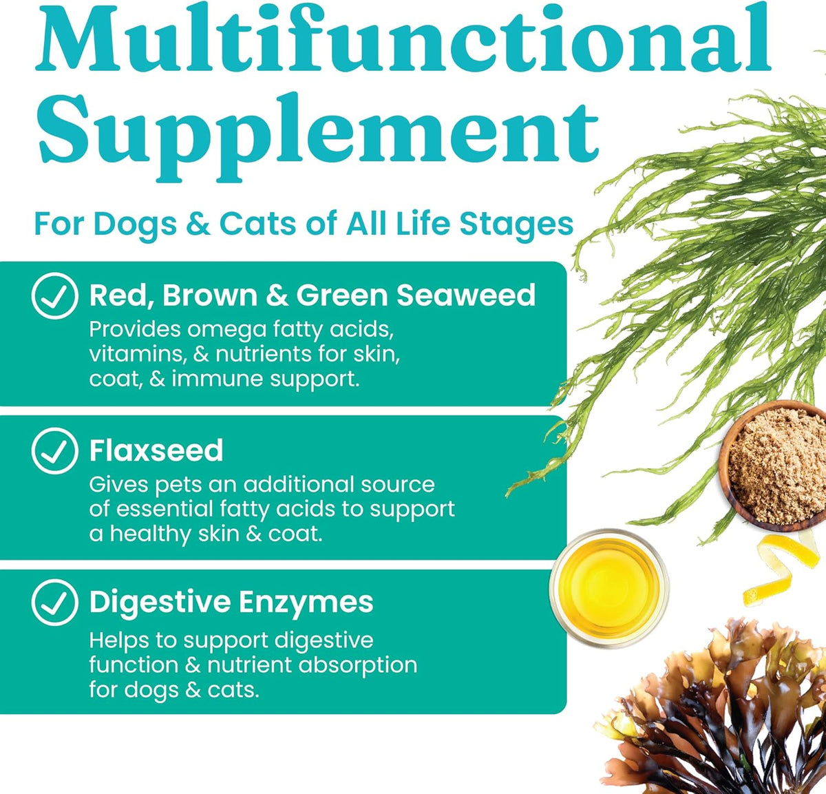 Solid Gold Cat & Dog Multivitamin Chews - Kelp, Omega 3 & Vitamins for Dental, Digestive, Immune