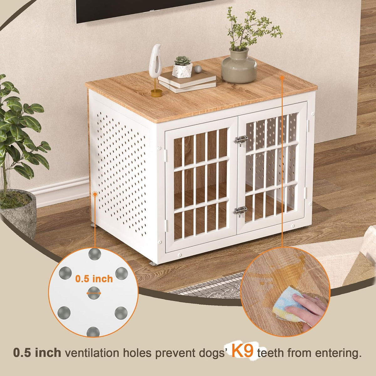 32" Heavy Duty Dog Crate Furniture for Small and Medium Dogs, Metal Kennel for High Anxiety Dogs