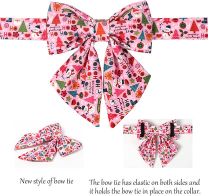 Lionet Paws Christmas Dog Collar with Sailor Bow, Cute Ho Christmas Tree Snowman Pink Dog Collar