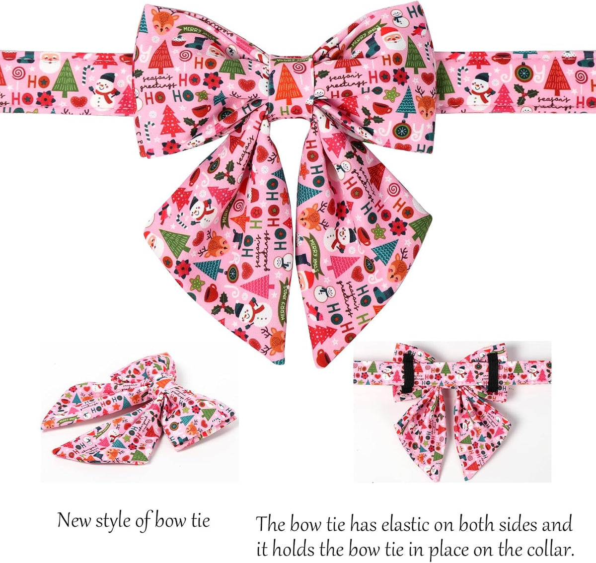 Lionet Paws Christmas Dog Collar with Sailor Bow, Cute Ho Christmas Tree Snowman Pink Dog Collar
