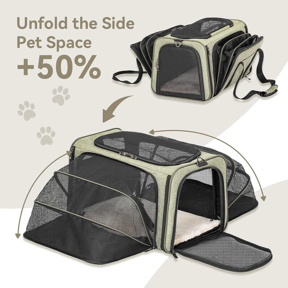 Petsfit Expandable Rabbit Carrier Bunny Carriers, 16 Inch Airline Approved Pet Carrier with 2