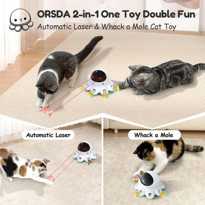 ORSDA Cat Laser Toy, 2-in-1 Interactive Automatic Motion Activated Moving 8 Holes Whack A Mole