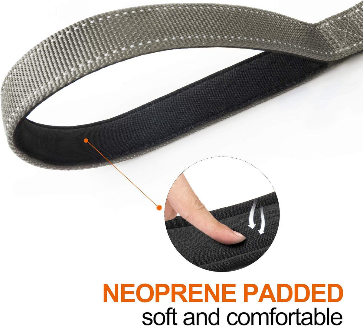 TwoEar 4FT 1IN Strong Gray Dog Leash with 2 Padded Handles, Traffic Handle Extra Control