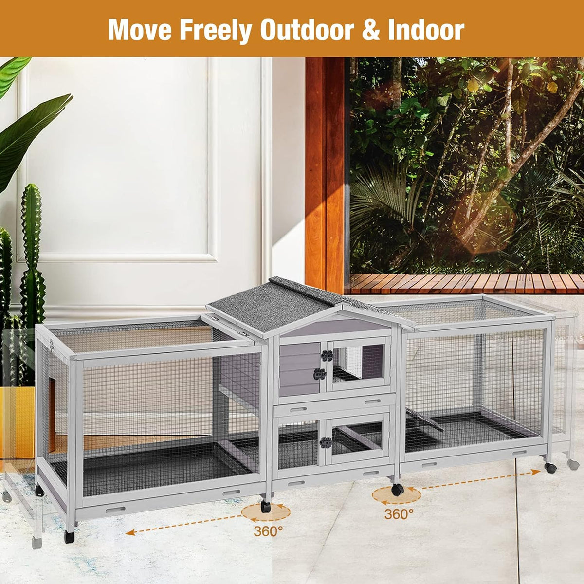 GUTINNEEN Rabbit Hutch Guinea Pig Cage with Double Run Indoor Bunny Hutch Outdoor Rabbit House with