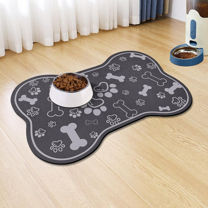 Dog Cat Food Mat,Rapid AbsorbentPet Feeding Mat, Bone Shaped Dog Placemat Water Bowl Mat with