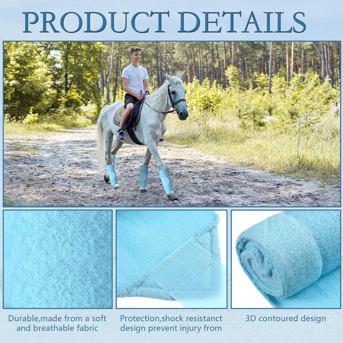 Set of 4 Horse No Bow Bandage 3D Contoured Standing Wrap Bandages Stable Nylon Horse Leg Wraps for