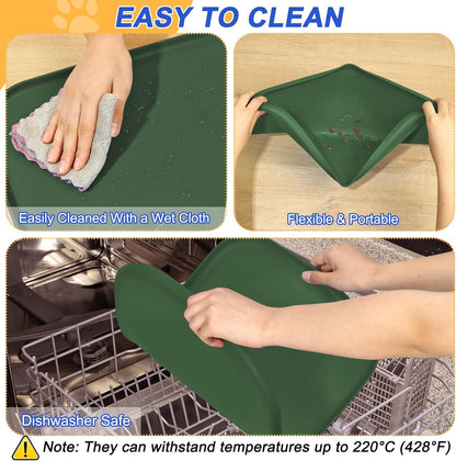 Silicone Pet Feeding Mat with Raised Edge for Food and Water, Dog Bowl Mats, Cat Bowls Placemat