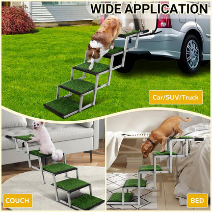 Dog Stairs for Car, Portable Folding Dog Ramps,Dog Steps for Large Dogs with Non-Slip Grass Rug for