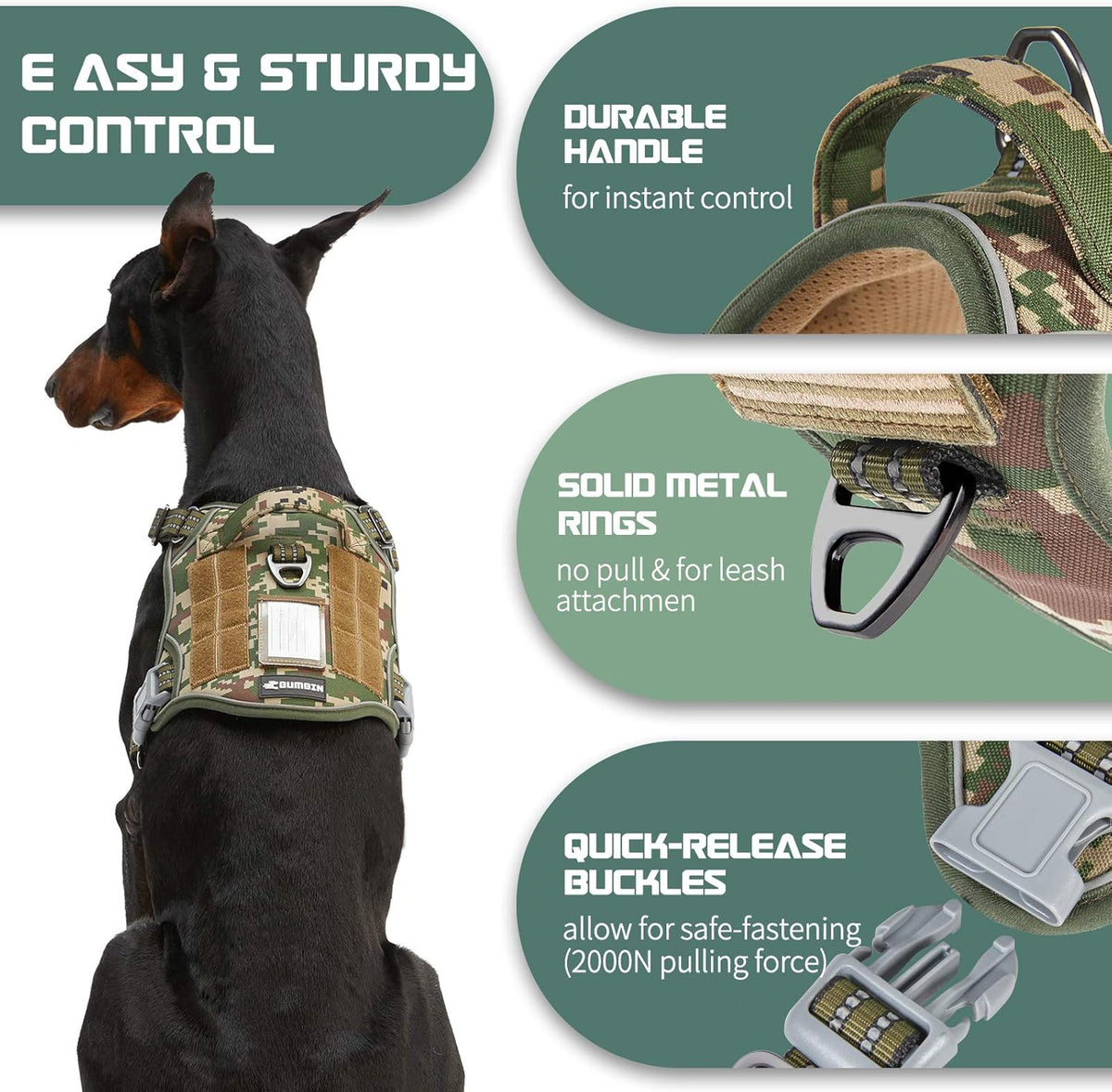 BUMBIN Tactical Dog Harness for Large Dogs No Pull, Famous TIK Tok No Pull Dog Harness, Fit Smart